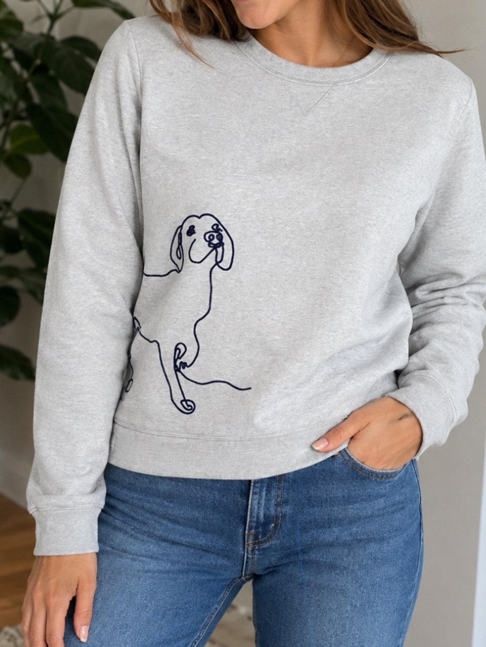 Talbots Light Gray Sweatshirt with Navy Dog Outline